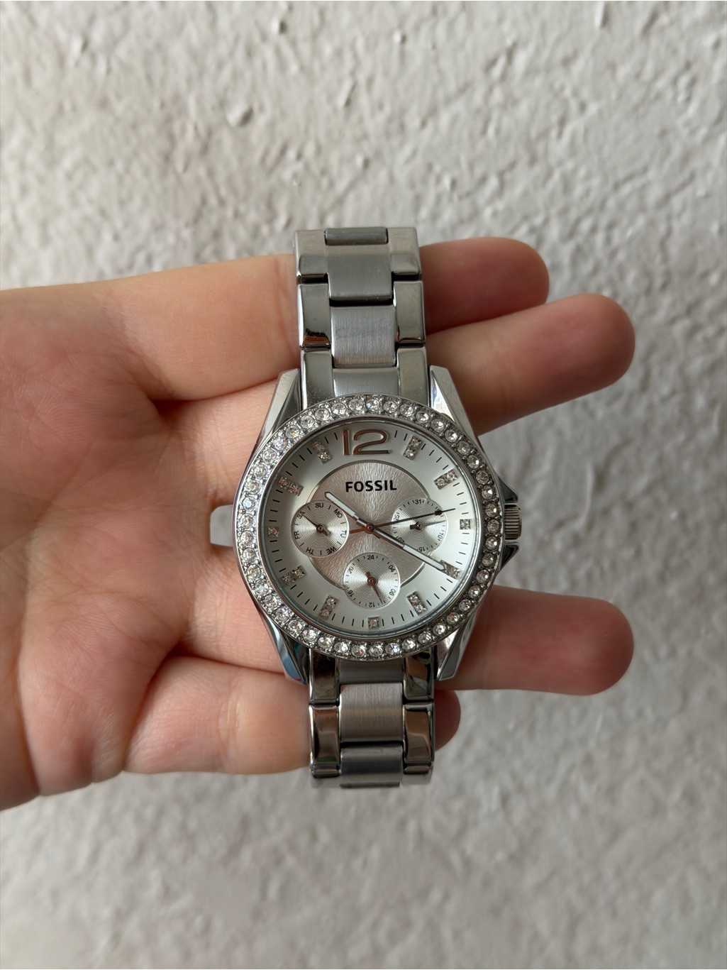 Fossil Women's Silver Crystal Bezel Stainless Steel Watch